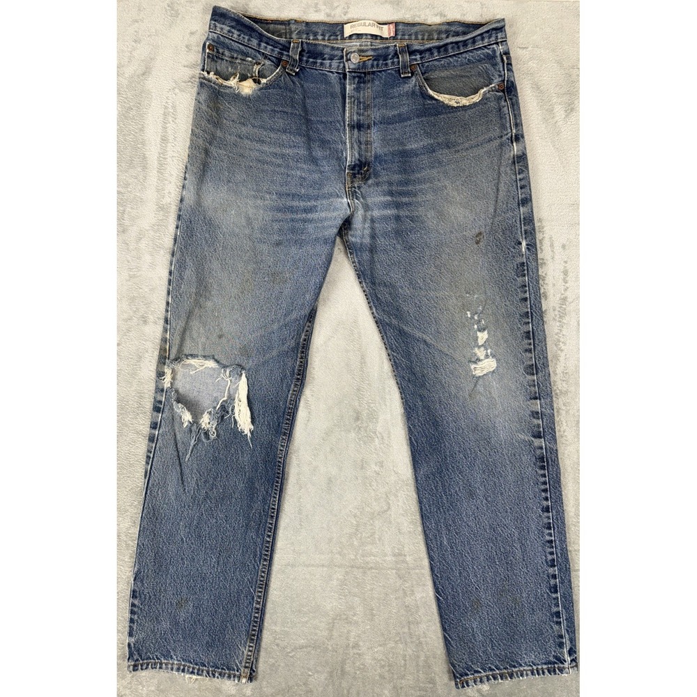 Vintage Levis 505 Tapered Blue Jeans Distressed Thrashed Punk Mens Sz 38x34‎